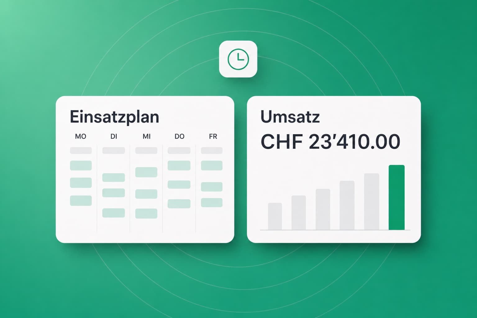Einsatzplan und Umsatz in KIDESK, als Illustration im Markengrün