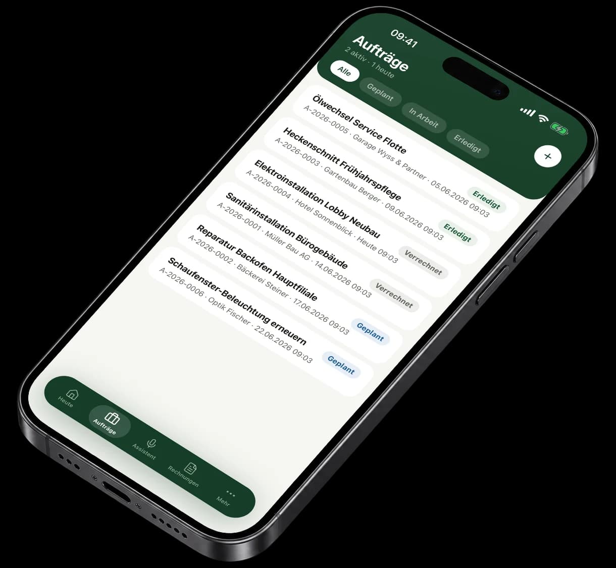 Die KIDESK-App auf dem iPhone: die Liste der Aufträge